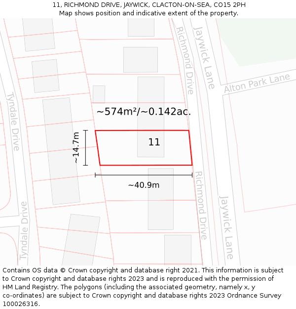 11, RICHMOND DRIVE, JAYWICK, CLACTON-ON-SEA, CO15 2PH: Plot and title map