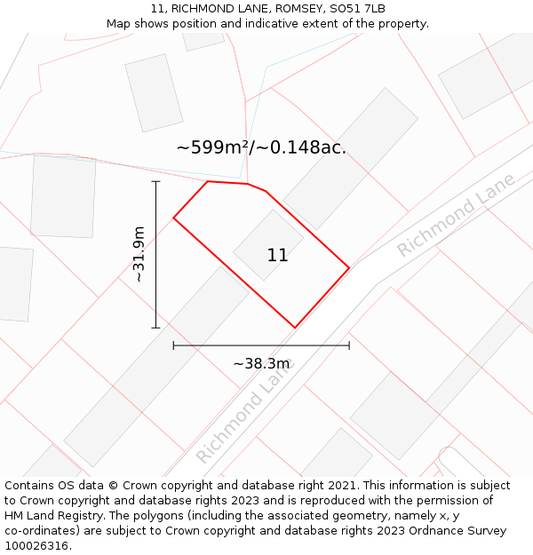 11, RICHMOND LANE, ROMSEY, SO51 7LB: Plot and title map