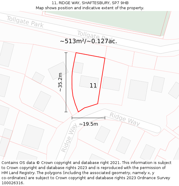 11, RIDGE WAY, SHAFTESBURY, SP7 9HB: Plot and title map