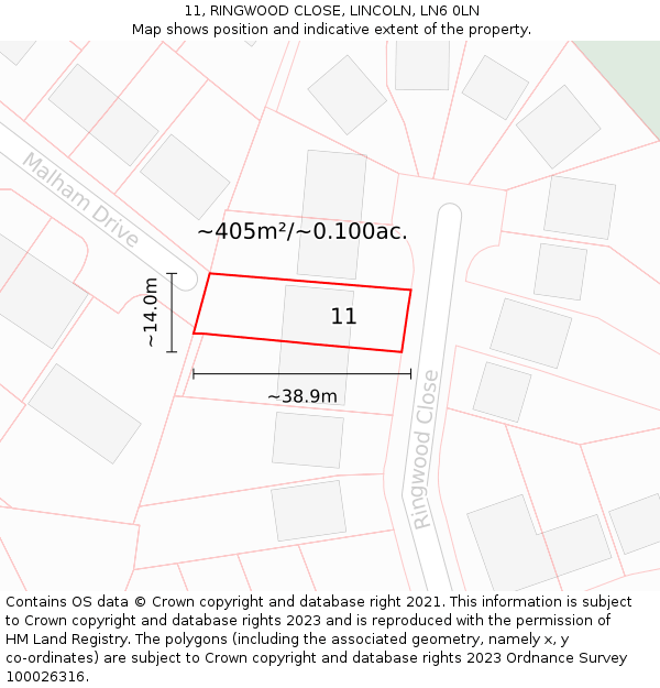 11, RINGWOOD CLOSE, LINCOLN, LN6 0LN: Plot and title map