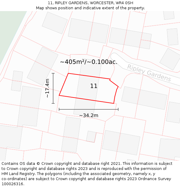 11, RIPLEY GARDENS, WORCESTER, WR4 0SH: Plot and title map