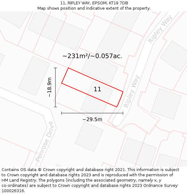 11, RIPLEY WAY, EPSOM, KT19 7DB: Plot and title map