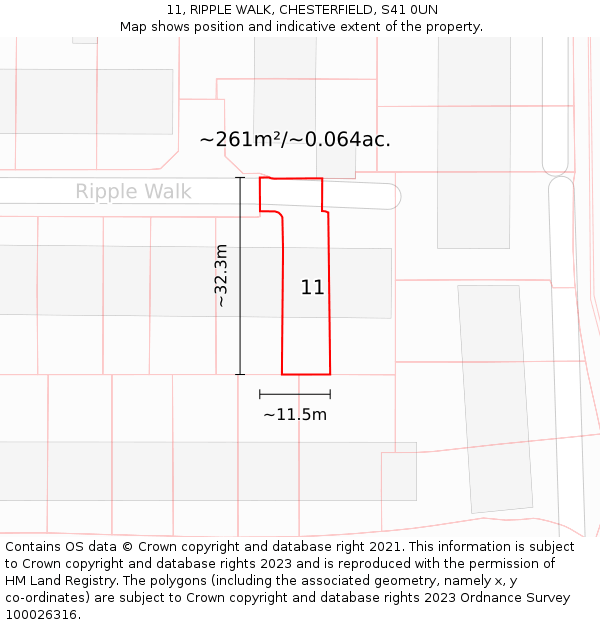 11, RIPPLE WALK, CHESTERFIELD, S41 0UN: Plot and title map