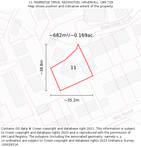 11, RISBRIDGE DRIVE, KEDINGTON, HAVERHILL, CB9 7ZE: Plot and title map