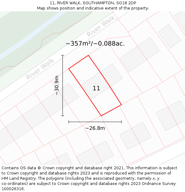 11, RIVER WALK, SOUTHAMPTON, SO18 2DP: Plot and title map