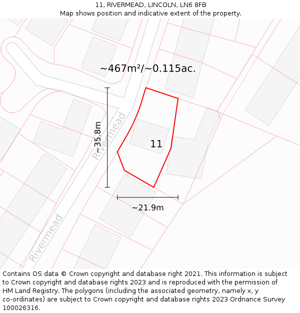 11, RIVERMEAD, LINCOLN, LN6 8FB: Plot and title map