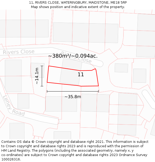 11, RIVERS CLOSE, WATERINGBURY, MAIDSTONE, ME18 5RP: Plot and title map