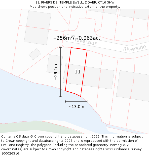 11, RIVERSIDE, TEMPLE EWELL, DOVER, CT16 3HW: Plot and title map