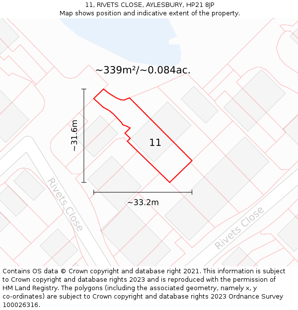 11, RIVETS CLOSE, AYLESBURY, HP21 8JP: Plot and title map