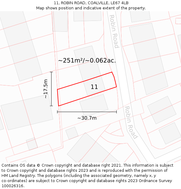 11, ROBIN ROAD, COALVILLE, LE67 4LB: Plot and title map