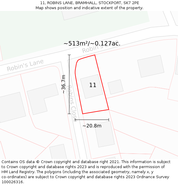 11, ROBINS LANE, BRAMHALL, STOCKPORT, SK7 2PE: Plot and title map