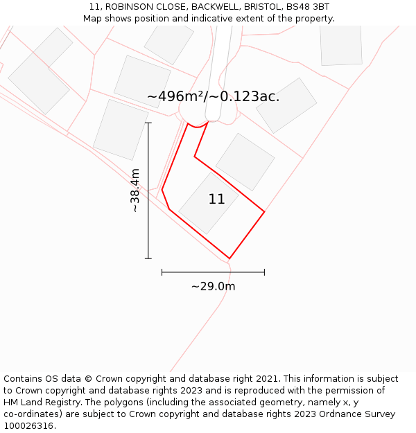 11, ROBINSON CLOSE, BACKWELL, BRISTOL, BS48 3BT: Plot and title map