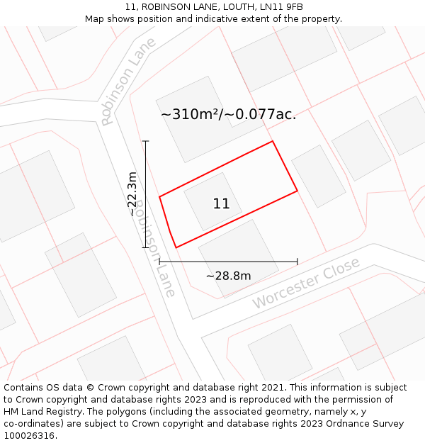 11, ROBINSON LANE, LOUTH, LN11 9FB: Plot and title map