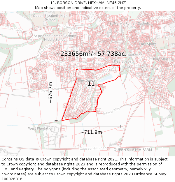 11, ROBSON DRIVE, HEXHAM, NE46 2HZ: Plot and title map