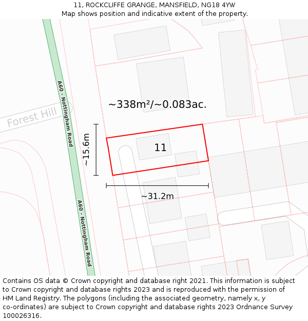 11, ROCKCLIFFE GRANGE, MANSFIELD, NG18 4YW: Plot and title map