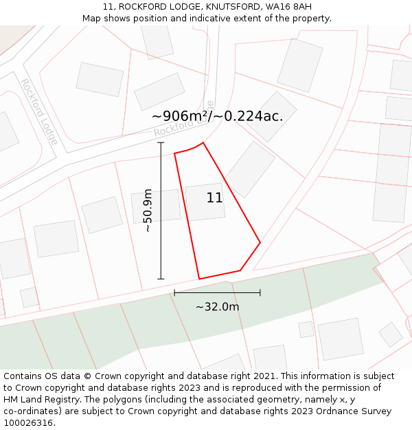 11, ROCKFORD LODGE, KNUTSFORD, WA16 8AH: Plot and title map