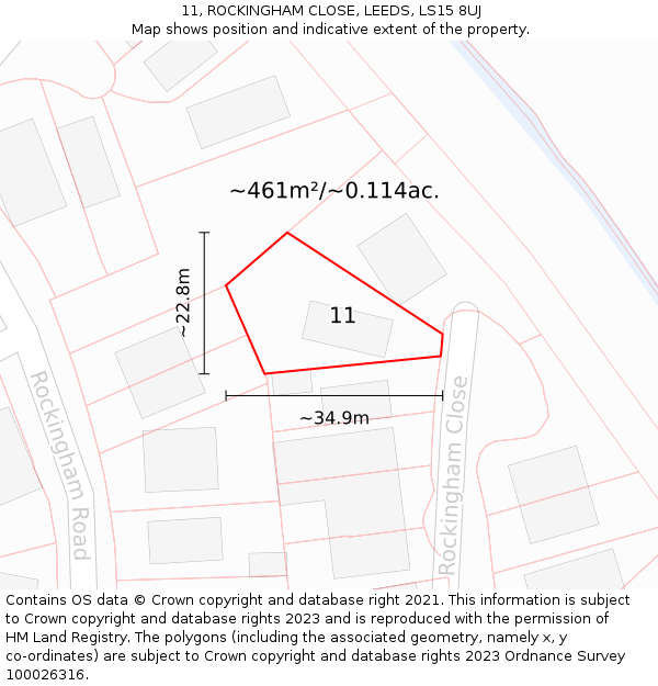 11, ROCKINGHAM CLOSE, LEEDS, LS15 8UJ: Plot and title map