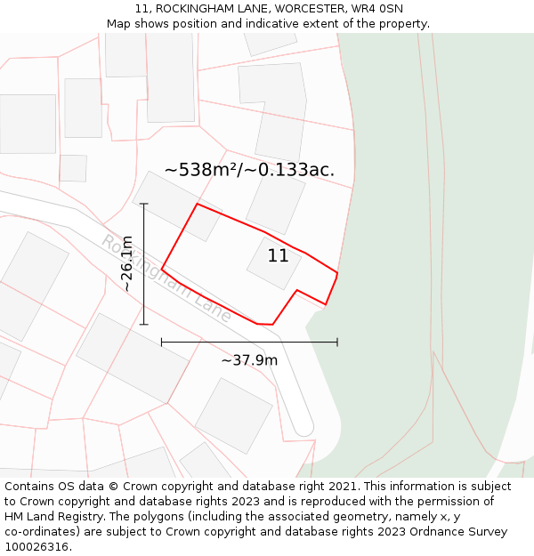 11, ROCKINGHAM LANE, WORCESTER, WR4 0SN: Plot and title map