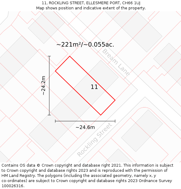 11, ROCKLING STREET, ELLESMERE PORT, CH66 1UJ: Plot and title map