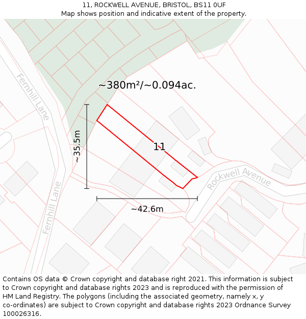 11, ROCKWELL AVENUE, BRISTOL, BS11 0UF: Plot and title map