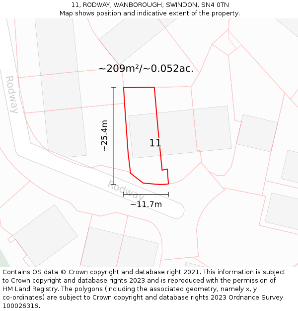 11, RODWAY, WANBOROUGH, SWINDON, SN4 0TN: Plot and title map