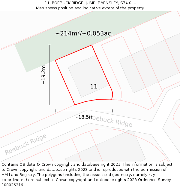 11, ROEBUCK RIDGE, JUMP, BARNSLEY, S74 0LU: Plot and title map