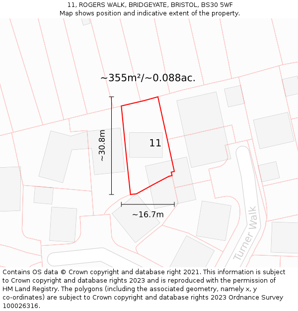 11, ROGERS WALK, BRIDGEYATE, BRISTOL, BS30 5WF: Plot and title map