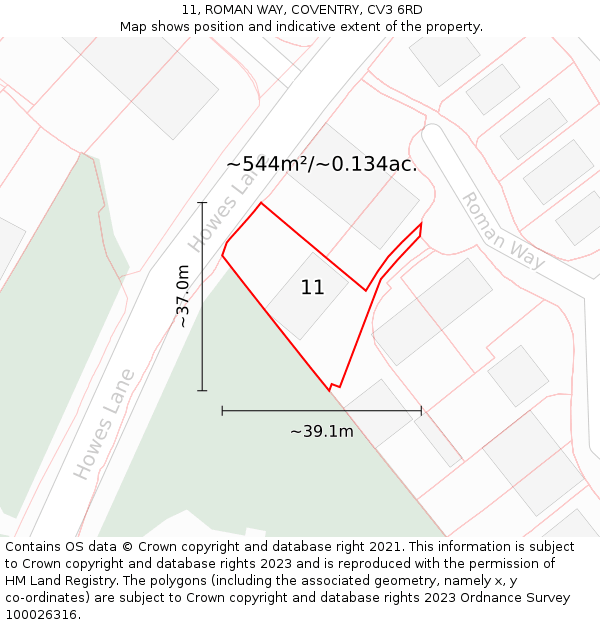 11, ROMAN WAY, COVENTRY, CV3 6RD: Plot and title map