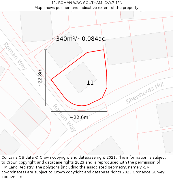 11, ROMAN WAY, SOUTHAM, CV47 1FN: Plot and title map