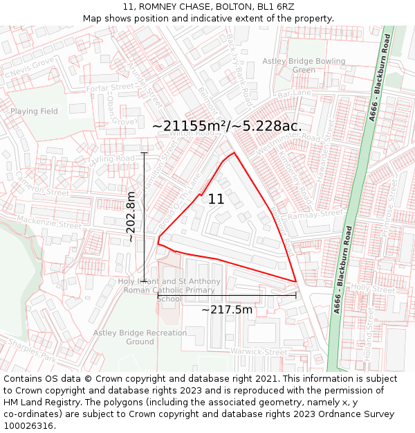 11, ROMNEY CHASE, BOLTON, BL1 6RZ: Plot and title map