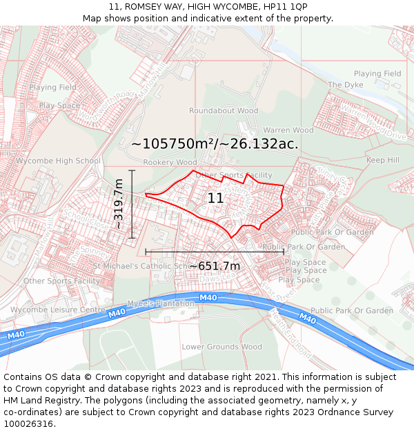 11, ROMSEY WAY, HIGH WYCOMBE, HP11 1QP: Plot and title map