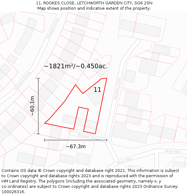 11, ROOKES CLOSE, LETCHWORTH GARDEN CITY, SG6 2SN: Plot and title map