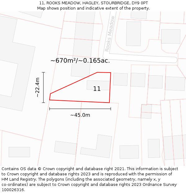 11, ROOKS MEADOW, HAGLEY, STOURBRIDGE, DY9 0PT: Plot and title map