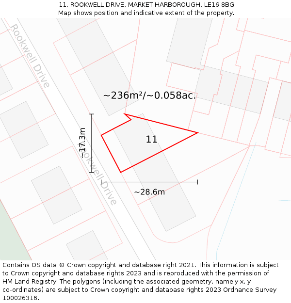 11, ROOKWELL DRIVE, MARKET HARBOROUGH, LE16 8BG: Plot and title map