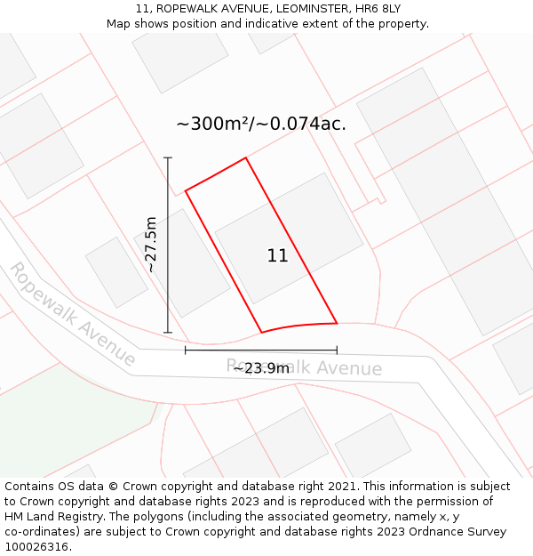 11, ROPEWALK AVENUE, LEOMINSTER, HR6 8LY: Plot and title map