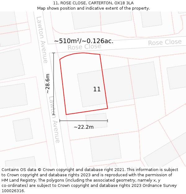 11, ROSE CLOSE, CARTERTON, OX18 3LA: Plot and title map