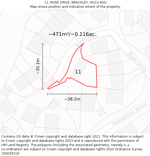 11, ROSE DRIVE, BRACKLEY, NN13 6NU: Plot and title map