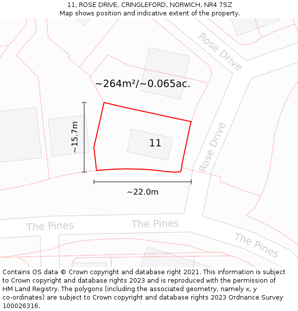 11, ROSE DRIVE, CRINGLEFORD, NORWICH, NR4 7SZ: Plot and title map