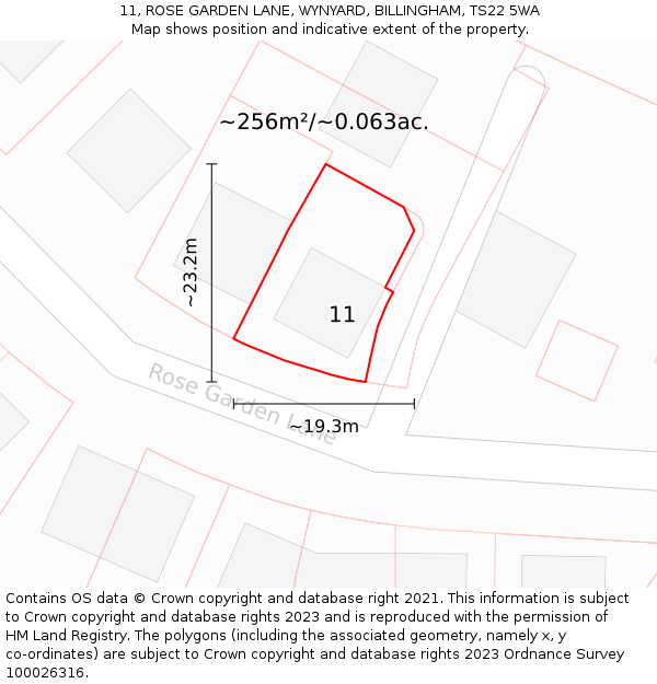 11, ROSE GARDEN LANE, WYNYARD, BILLINGHAM, TS22 5WA: Plot and title map