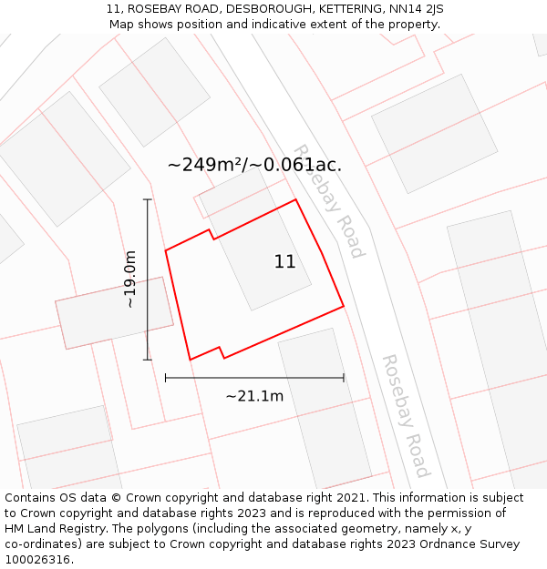 11, ROSEBAY ROAD, DESBOROUGH, KETTERING, NN14 2JS: Plot and title map