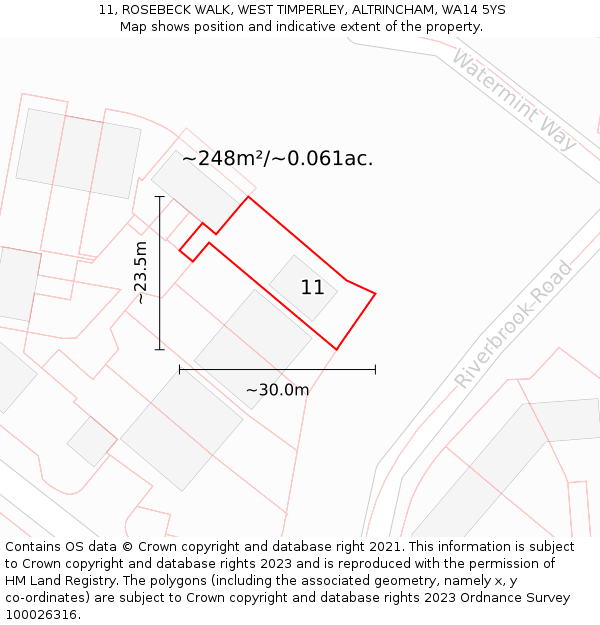 11, ROSEBECK WALK, WEST TIMPERLEY, ALTRINCHAM, WA14 5YS: Plot and title map