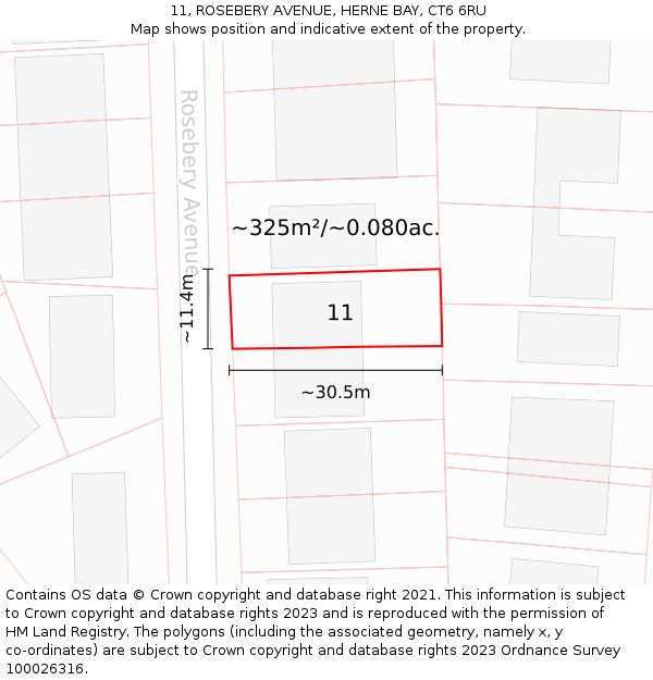 11, ROSEBERY AVENUE, HERNE BAY, CT6 6RU: Plot and title map