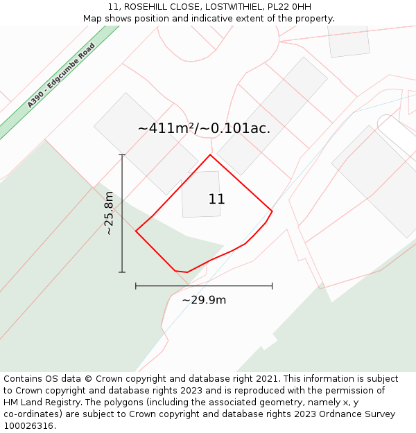 11, ROSEHILL CLOSE, LOSTWITHIEL, PL22 0HH: Plot and title map