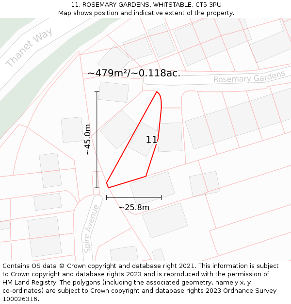 11, ROSEMARY GARDENS, WHITSTABLE, CT5 3PU: Plot and title map