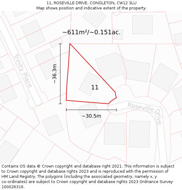 11, ROSEVILLE DRIVE, CONGLETON, CW12 3LU: Plot and title map