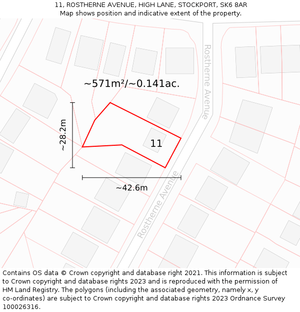 11, ROSTHERNE AVENUE, HIGH LANE, STOCKPORT, SK6 8AR: Plot and title map