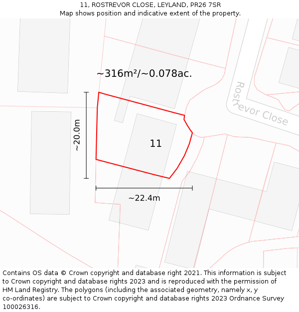 11, ROSTREVOR CLOSE, LEYLAND, PR26 7SR: Plot and title map