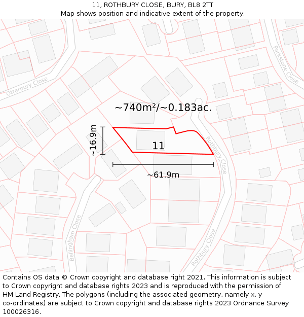 11, ROTHBURY CLOSE, BURY, BL8 2TT: Plot and title map