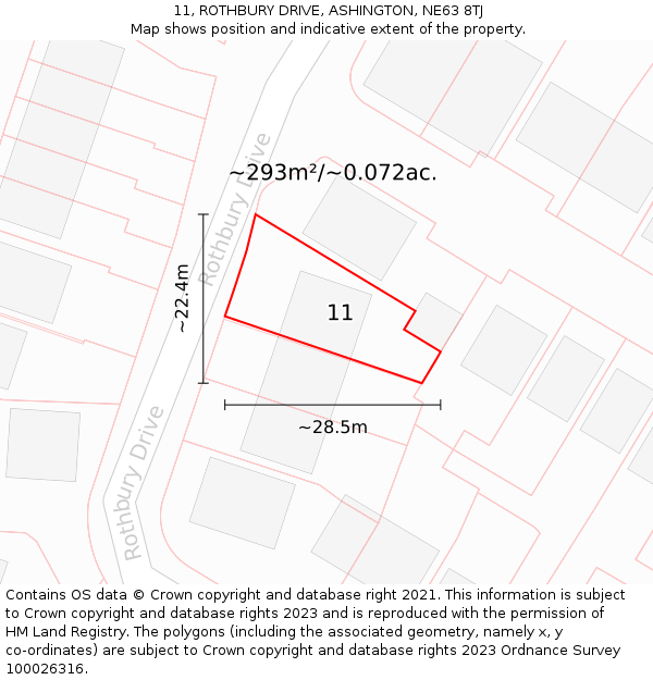 11, ROTHBURY DRIVE, ASHINGTON, NE63 8TJ: Plot and title map