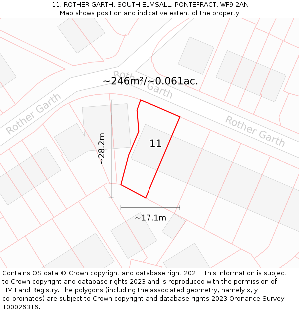 11, ROTHER GARTH, SOUTH ELMSALL, PONTEFRACT, WF9 2AN: Plot and title map